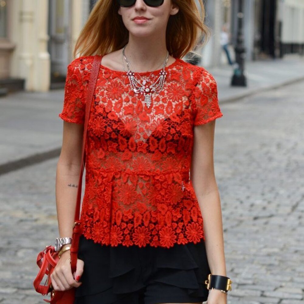 Zara Crochet Peplum Button Back Blouse XS